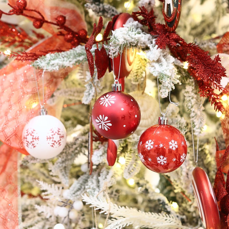Sea Team 60mm/2.36" Delicate Contrast Color Theme Painting & Glittering Christmas Tree Pendants Decorative Hanging Christmas Baubles Balls Ornaments Set - 30 Pieces (Red & White) - Image 4